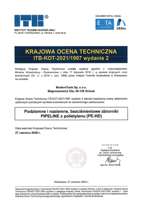 ITB krajowa ocena techniczna pipeline